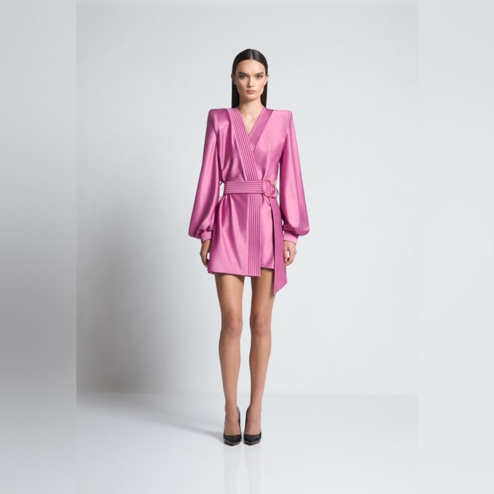Zhivago Satin Pink Wrap Mini Dress